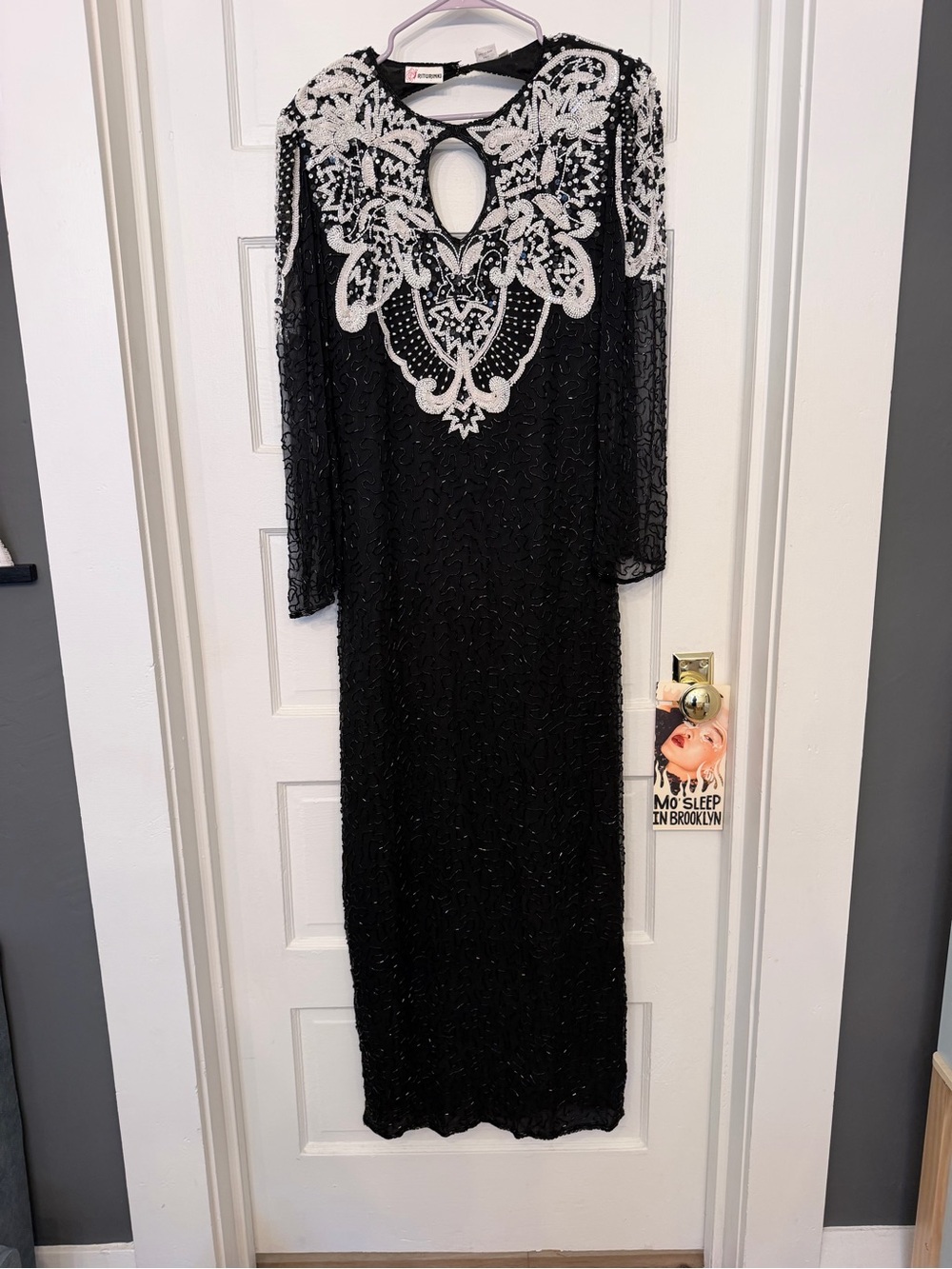 Vintage 1980s heavily beaded silk evening gown
